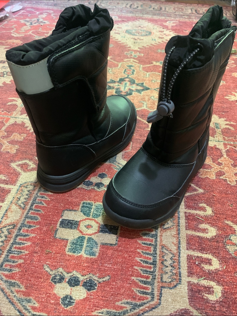 LANDS' END Black Silver Reflective Snow Winter Boots Black Kids Youth Sz 1M
